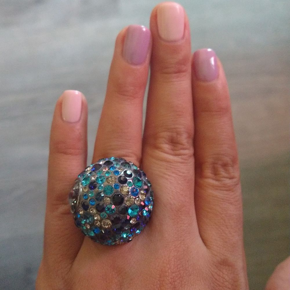 Blue Crystal Dome Cocktail Ring - Picture 2 of 7